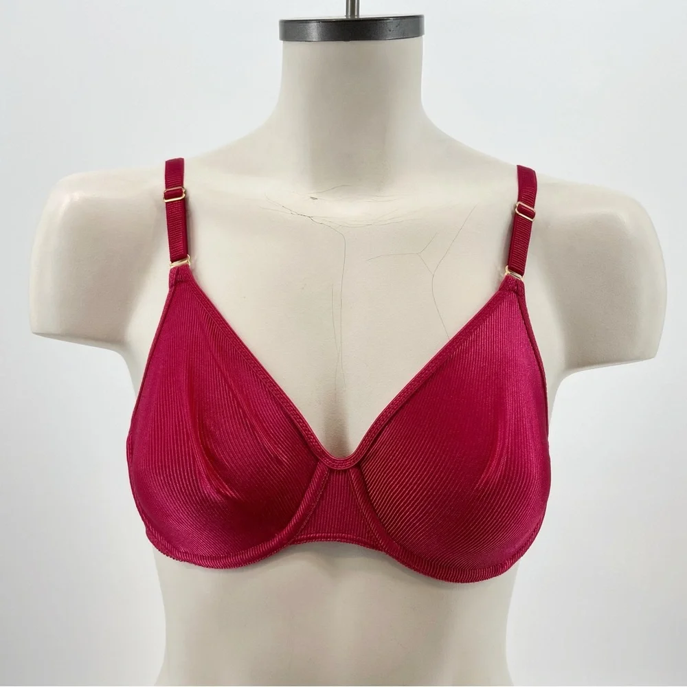 VTG Warner’s Body Beware Bra Red Ribbed Nylon Unlined Undewire Size 36B